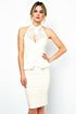 Sexy White Peplum and High Neck Pencil Midi Dress